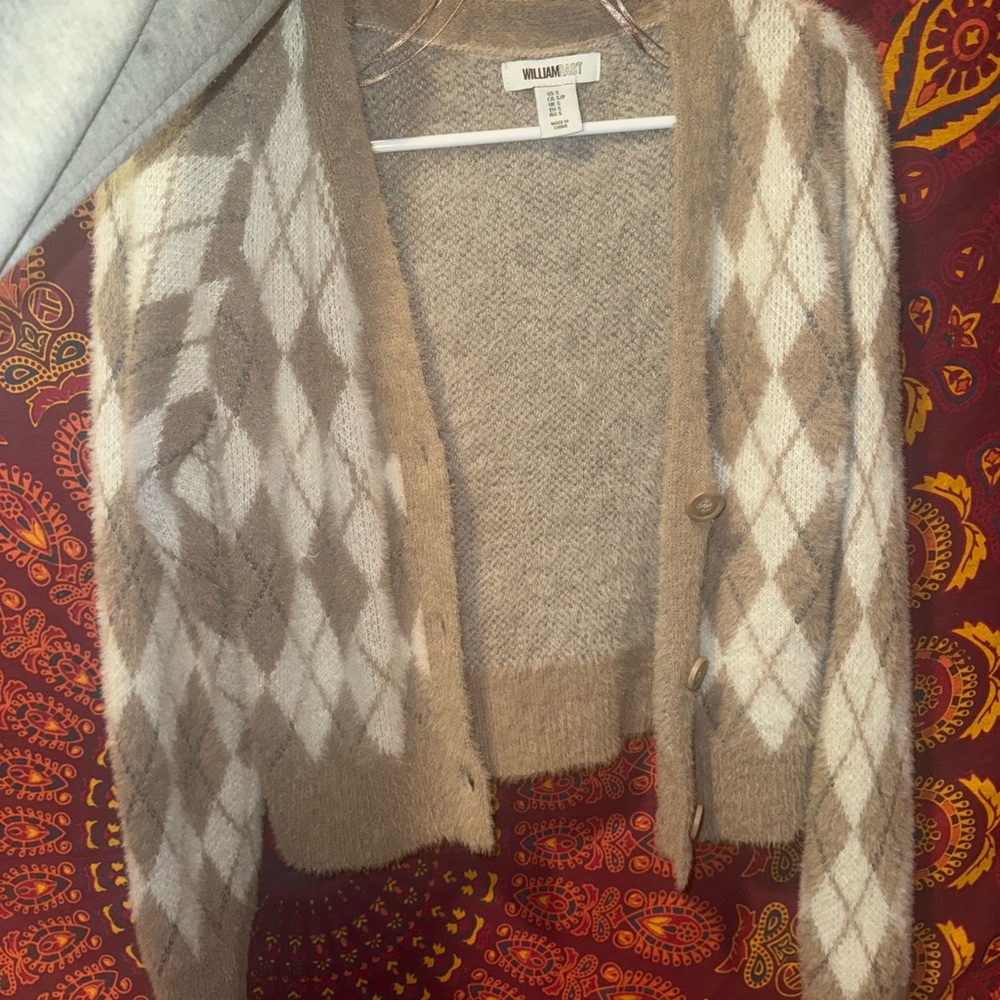 Women's Argyle Cardigan Sweater - Brown and Cream